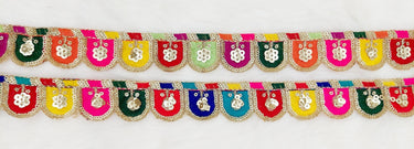 Multicoloured Scalloped Lace Trim with Gold Sequins Embroidery, Fringe Lace Trim, Sari Trimming